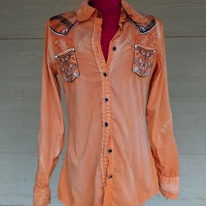 Roar brand orange button down shirt